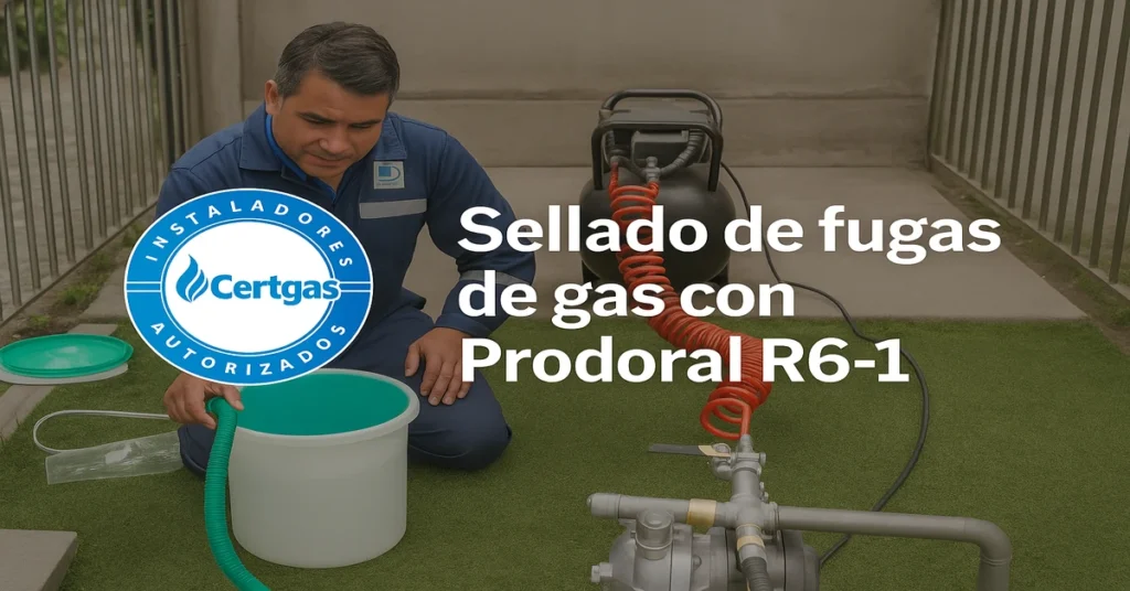 Sellado de fugas de gas con Prodoral R6‑1 1 técnico de Certgas realizando sellado de fugas de gas con equipo Prodoral R6-1