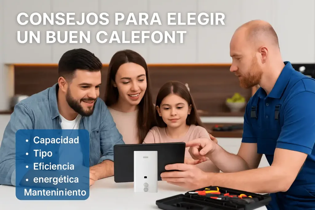 familia recibiendo consejos para elegir un calefont adecuado